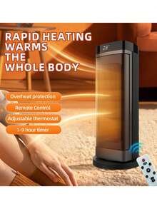 Indoor Heater, Portable Heater, 2000W PTC Electric Heater, 3 Mode Settings, 9-Hour Timer, 80° Oscillation, Automatic Shutdown When Tipped Over, Overheat Protection, Suitable For Offices, Rooms, Garages, Personal Table Heater - 查看 1