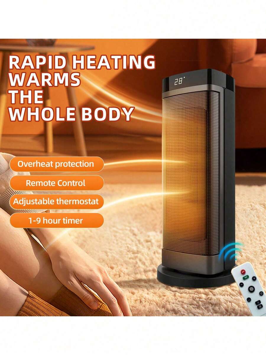 Indoor Heater, Portable Heater, 2000W PTC Electric Heater, 3 Mode Settings, 9-Hour Timer, 80° Oscillation, Automatic Shutdown When Tipped Over, Overheat Protection, Suitable For Offices, Rooms, Garages, Personal Table Heater - 查看 1