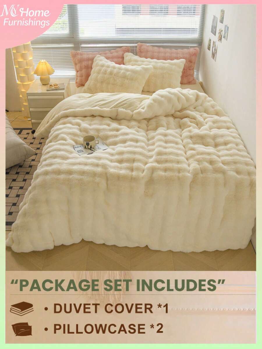 3 pezzi Set biancheria da letto morbido e confortevole - 1 copripiumino e 2 federe, tessuto liscio e delicato sulla pelle, disponibile in più colori, adatto per dormitorio, camera da letto, decorazione della casa - Set copripiumino in finta pelliccia/alternativa al piumino, set copripiumino in tessuto morbido con chiusura lampo e 2 federe, senza piumino incluso, misure Singolo, Matrimoniale, King, Queen - Bianco crema - Visualizzare 1