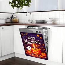 1 pièce Autocollant magnétique plat avec motif fantôme et citrouille d'Halloween, facile à nettoyer au lave-vaisselle, sans colle nécessaire, convient aux appareils de cuisine (lave-vaisselle, réfrigérateur), décoration de fête, accents saisonniers pour la maison, lavable et réutilisable, décoration intérieure