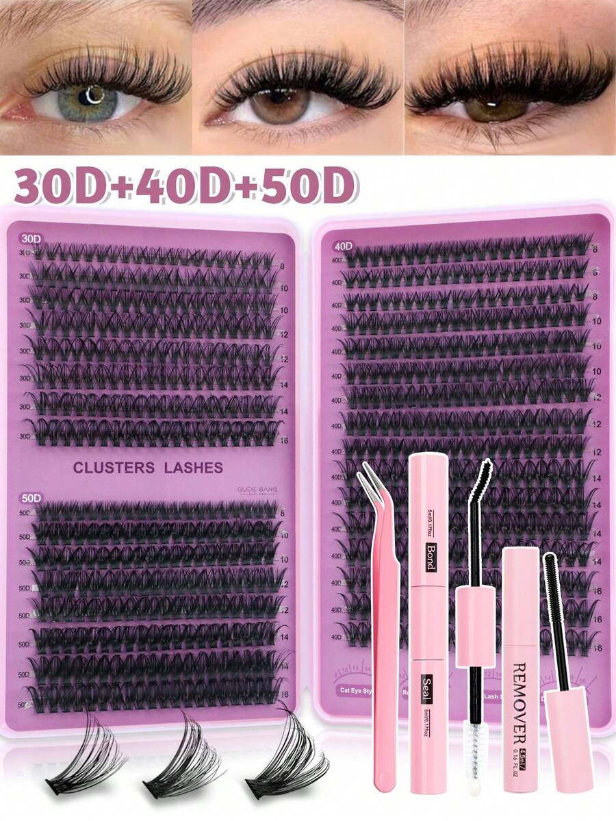 640pcs Cluster False Eyelashes, Thick Curly Eyelash Extension Kit, D-Curl, 8-16mm Mixed Length, DIY Eyelash Extension Set, DIY Lower Lash Extension Tutorial, Fluffy Soft Individual Lashes, Create Voluminous Natural Y2K Butterfly Makeup Effect, Easy DIY Long-Lasting Eyelash Glue, DIY Remover, DIY Eyelash Tweezers (20D+30D+40D+50D Lower Lashes) - Black - View 1