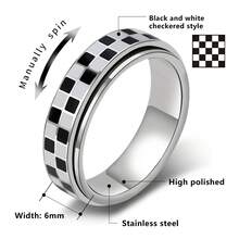 1pc Fashionable Unique Black & White Checkered Rotatable Creative Interesting Ring, Simulated Chessboard Checkered Stainless Steel Rotating Ring, Black & White Grid Fidget Ring, Best Couple Ring Choice, Suitable For Daily Wear Personalized Accessory, Unisex Ring