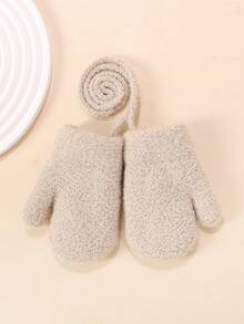 1 Pasang Sarung Tangan Bayi Warna Polos Tebal Bahan Fleece Hangat Musim Dingin Anti-Beku dengan Tali Pengikat untuk Bayi Laki-laki dan Perempuan - 1Pair - View 8