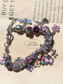 1 件复古花朵手链、粉色樱花手链、郁金香手链、复古蝴蝶手链、节日风格手链 - 銀色 - 查看 11