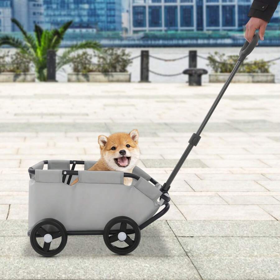 Mini carrello per cani per piccoli animali domestici, carrello della spesa pieghevole multifunzionale con maniglia estensibile, carrello per cani con borsa portaoggetti, grigio (86 * 51 * 35 cm) - Grigio - Visualizzare 1
