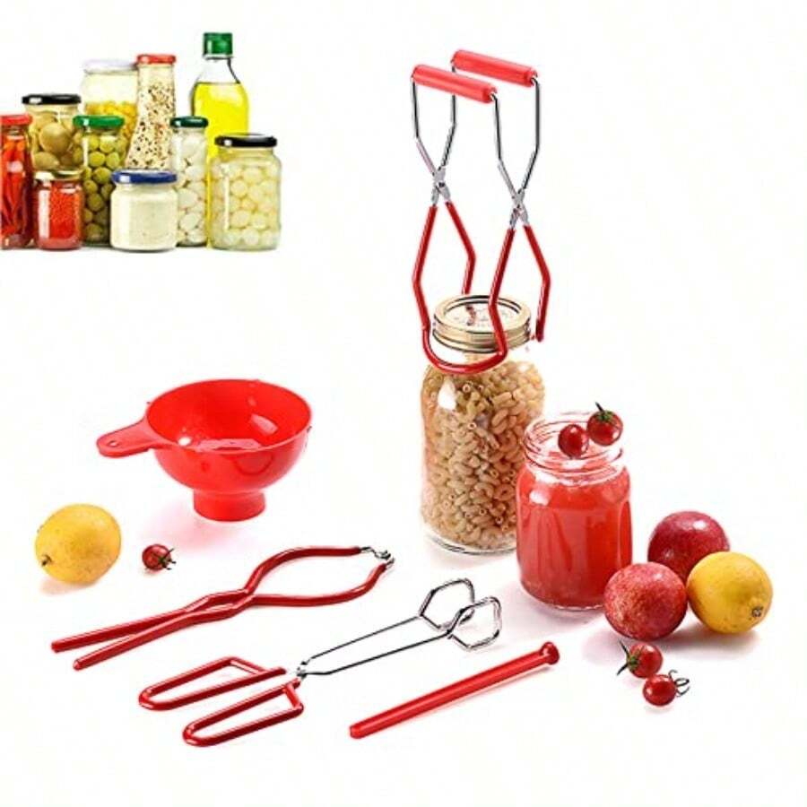 VERSAINSECT ng Supplies Canning Kit Canning Essentials Set Include Tongs Wide Mouth Funnel Jar Lifter Jar Wrench Magnetic Lid Lifter Stainless Steel AntiScald Clip Suit Red - como en la foto - Ver 1