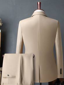 Men's White High-End Suit Set, Wrinkle Resistant And Non Hair Stained, Business Formal Wear, Four Season Commuting, Workplace, Party Dress, Two-Piece Set - Khaki - View 2
