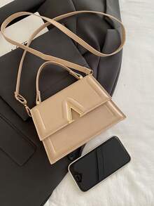 1 Nuova mini borsa alla moda con texture in tessuto PU di colore solido, borsa quadrata con chiusura a ribalta, stile occidentale semplice, elegante borsa a tracolla con cinturino regolabile e rimovibile.