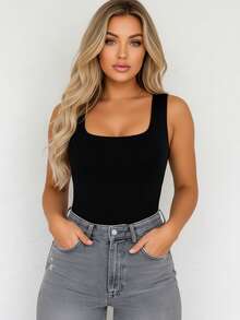 Kit 3 Women's Suplex Hollow Bodysuits Basic And Comfortable Pieces For Work Gym Trips Daily Use Christmas Birthday Gift - 黑白/裸體 - 查看 2