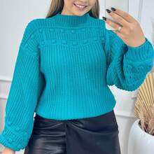 Cold Knitting Sweater Women's Long Sleeve Puffed Wool Pom Pom Winter Oversize Laffy Tricot - màu xanh lá - Xem 1
