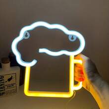 1pc LED Neon Beer Cup Light, USB Or Battery Powered, PS Plastic Material, Suitable For Holiday, Home, Party, Wall Decor, Camping, Home Bar, Garage, Cafe, Nightclub Indoor Atmosphere Lighting, Valentine's Day, Mother's Day, Children's Day, Christmas And Other Holiday Decorations - White - View 16