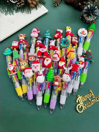 10/20/30pcs Christmas Elements Four Color Pen Four Color Pen Santa Claus Snowman Christmas Tree Snowflake Deer Various Patterns Christmas Party Small Gifts Gift Fillers Smooth And Constant Oil Christmas Style Cute Graffiti Pen (Mixed)