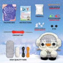 Set de 3 kits de material de ganchillo con diseños de gato y pingüino, kit de animal de peluche tejido a ganchillo lindo, regalo de cumpleaños, kit de animal de ganchillo para principiantes que incluye tutoriales en video, hilo, marcadores de costuras e instrucciones (accesorios en color aleatorio)