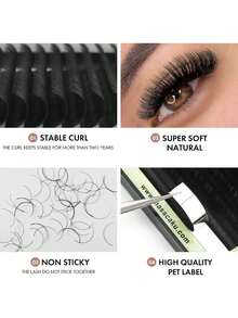 MASSCAKU 16 Pairs Classic Curled Eyelash Extensions, C/D Curl, 8-15mm Mixed Length, Fluff-Free, Non-Sticky, Single Strand Matte Deep Black, Ultra-Soft & Natural, Easy To Apply For Fluffy & Voluminous Look, Regular Lashes - Black - View 4