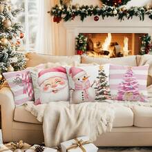 4 قطع مجموعة وسادات الوردية، غطاء وسادة مطبوع من جهة واحدة بمقاس 45*45 سم - متعدد الألوان - مشاهدة 6