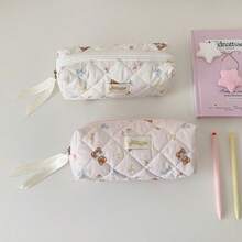 1 pieza Bolsa de almacenamiento de brochas de maquillaje con diseño de oso lindo, organizador de escritorio de alta calidad DIY, estuche para lápices de papelería para estudiantes