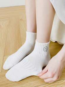 1 Paar/3 Paar/5 Paar Damen einfache Mode weiße lächelnde Gesichts Knöchelsocken