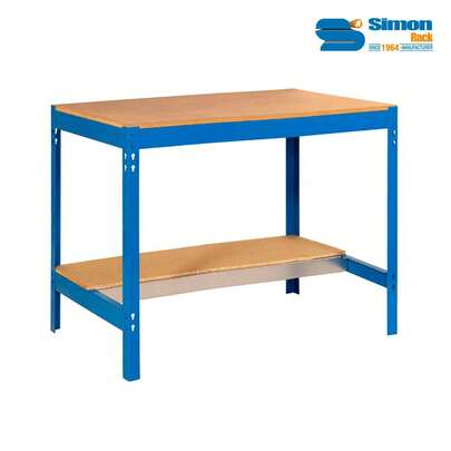 SimonRack Werkplaats Werktafel, Werkbank, Zonder Schroeven, Draagvermogen 400 kg, Afmetingen 842x910x610 mm, Blauw/Hout