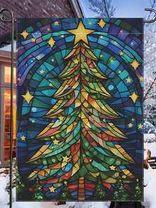 1 Peça Bandeira de Jardim Dupla Face Árvore de Natal Colorida - Poliéster Durável, Ótima para Decorações de Casa e Quintal, 30 x 45 cm, Não Inclui Mastro