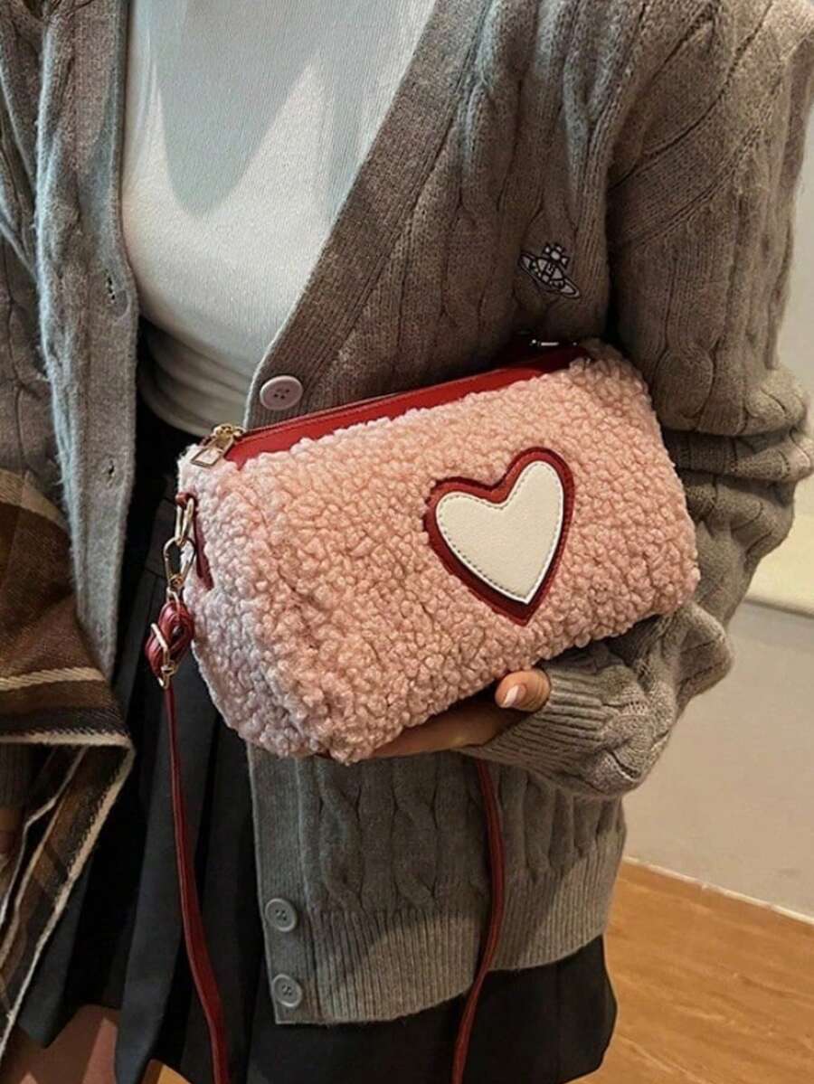 Faux Shearling Makeup Bag, Versatile Shoulder/Handbag, Autumn/Winter New Stylish Tote, Minimalist One Shoulder Crossbody Bag,Pouch,Makeup Pouch,Travel Essential - Multicolor - View 1