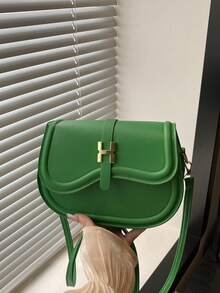 女士斜挎包，带翻盖扣 - 綠色 - 查看 11