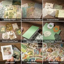 Vintage Junk Journal Supplies Aesthetic Journaling Kit, Scrapbook Papers Stickers Large Bullet Scrapbooking Materials, Planner Arts Collage, Adults - Green - View 8