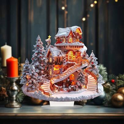 Luxurious Acrylic Christmas Snow House Decor - Perfect For Home, Office & Cafe Display