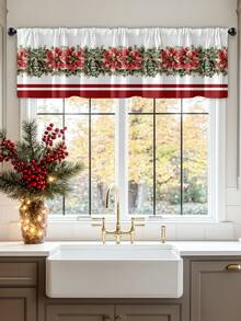 1 Set Christmas Gift Christmas Snowman, Reindeer, Christmas Tree Atmosphere Decorative Sheer Curtain, Translucent Kitchen Window Curtain, Suitable For Living Room And Bedroom, Doorway, Kitchen Window, Noise Reduction, Christmas Decor Rod Pocket Sheer Curtain