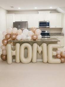 4pcs 16/40-Inch HOME Letter Balloon Set, HOME Letter Balloon Decoration For Housewarming Party, Retirement Party, Theme Party Decoration, HOME Balloons Background Decoration For Party, Cream White Aluminum Film Banner Letter Sign, Aluminum Film Balloon Indoor And Outdoor Decoration, Home Balloon Banner For Celebration Housewarming , No Electricity Required, Christmas Halloween New Year