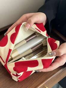 1pc Women Large Capacity Heart Print Pattern Makeup Bag Clutch Cosmetic Organizer Travel Wash Toiletries Storage Bag Makeup Pouch