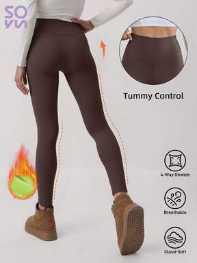 Soyun Damen Thermoleggings mit "Pfirsich-Po" Design, perfekt für lässigen Alltag und Wärme im Winter