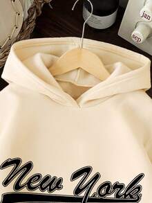 Young Boy Letter Print Warm Sweatshirt - Apricot - View 4