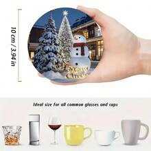 6pcs Christmas Street Snow Scene Coasters Set, Wooden Coasters For Coffee, Tea And Beverages, Handwashable - Ideal For Home And Restaurant Decor, Holiday Gifts, 1 Set Of 6, 300 Sets Of 1800 Pieces - Multicolor - View 4