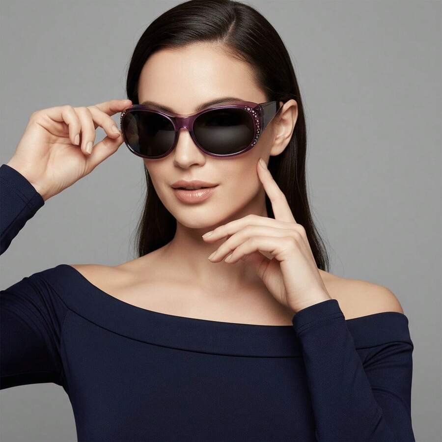 HYCHIC Women's Rhinestone Decor Sunglasses  Lightweight Sunglasses For Women UV Protection Fits All Face Shapes Unique Style Fashion Focus Beach Trips Shopping Dates Daily Outings - 彩色 - 查看 1
