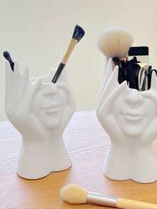 1pc White Nordic Creative Face Shaped Vase Planter Decor, Minimalist For Living Room, Hallway, TV Cabinet, Home Decoration