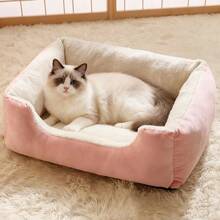 SUNFIONA 1pc Soft Pet Bed For Cats & Small Dogs - Plush Polyester Fill, Blue Paw Print Design, Durable Indoor Sofa Cushion, Easy To Clean, Cozy & Comfortable For Indoor Pets, Cat Bed, Playful Pet Design, Easy Clean Material