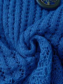 Áo len dệt kim xuyên thấu khoét lỗ, phối ren màu trơn, thích hợp cho mùa xuân. - Màu xanh lam - Xem 5