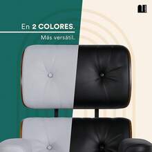 Sillón Reclinable MUBSON con Otomana de Cuero Genuino.Sillón de salón.Sillon con Reposapiés.Sillón Moderno para Sala, Recámara o Consultorio Silet.Sillón de descanso.(Negro) - blanco - Ver 9