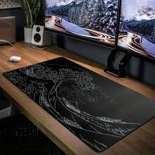 1PC Black & White Giant Wave Gaming Mouse Pad - Large Desk Mat, Office Desktop Accessory | Locking Edge Design, Non-Slip Rubber Base | XL & XXL Sizes Available, Suitable For Home & Office | Ideal Gift For Boyfriend/Girlfriend, Back To School Essential - màu đen - Xem 3