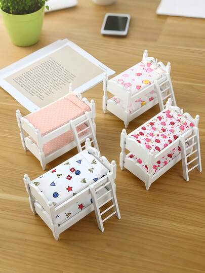 1 Set Of Dollhouse Mini Bedroom Bunk Beds, Miniature Floral Bunk Beds, Fashionable, Creative And Cute Country Style, Micro-Mold Decoration, Mini Furniture, Home Decoration, DIY Decorative Small Beds, Wonderful Home Decoration