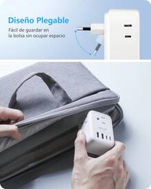 Cargador Europeo Adaptador 4 Tomas CA 2 USB 2 Tipo C Apto para Francia - Tipo J - Suiza, Ruanda, (1 Pieza) - Ver 4