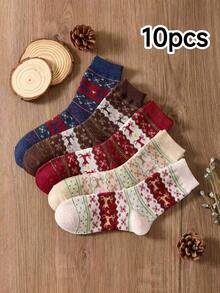 4 pares de calcetines de media caña de mujer con renos vintage para Navidad, cálidos y acogedores para otoño e invierno, carnaval navideño. Envío aleatorio, sin caja de regalo. 2/4/8/10/20 piezas (1 pieza = 1 calcetín, 2 piezas = 1 pieza)