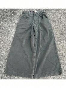 European And American Retro Street Casual Unique Pattern Printed Denim Short Pants, Niche Loose Wide-Leg Short Pants - Xám - Xem 2