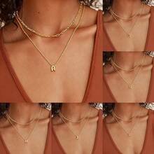 Women's Elegant Double Layer Letter Pendant Necklace With Round  Pendant - 金色 - 查看 7