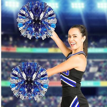 2pcs/Set Blue & Silver Pom Poms - High Index Plastic, Suitable For Dancing, Dance Accessories, Gymnastics, Sports Events And Festivals, Team Spirit Sports Cheering