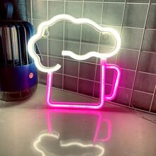1pc LED Neon Beer Cup Light, USB Or Battery Powered, PS Plastic Material, Suitable For Holiday, Home, Party, Wall Decor, Camping, Home Bar, Garage, Cafe, Nightclub Indoor Atmosphere Lighting, Valentine's Day, Mother's Day, Children's Day, Christmas And Other Holiday Decorations - White - View 14