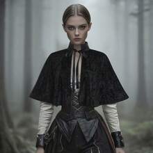 Medieval Shawl Women Renaissance Velvet Cape Wraps Costume Lace Gothic Lolita Cloak For Partygift - Black - View 2