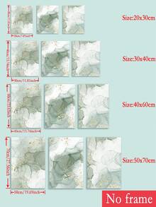 Set de 3 pósteres de arte abstracto en beige, pósteres de arte de pared, con opción de marco - Verde - Ver 6