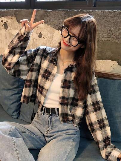 Women's Plaid Long Sleeve Casual Blouse, Spring,Long Sleeve Tops