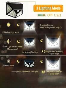 1/2/4/6/8pcs 100 LED Solar Lights, Solar Wall Lights, Solar Night Lights, Garden Lights, Garage Lighting, 1200mAh Lithium-Ion Battery, Waterproof ABS Material, 3 Modes With Motion Sensor, Suitable For Halloween/Christmas/Thanksgiving/Bedroom/House/Outdoor/Wall/Patio Decor